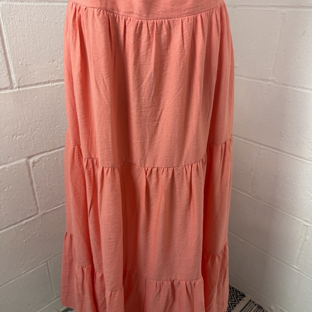 INC Maxi Sun Dress Smocked Tiered Peachy Pink Cottage Peasant Easter Wedding 12 - Picture 4 of 14